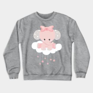 Elephant On A Cloud, Cute Elephant, Crown, Stars Crewneck Sweatshirt